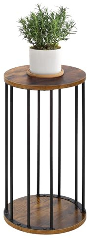 HDANI Soporte Redondo para Plantas de Metal de 55 cm,Soporte para Flores Sólido y Robusto para Salón,Jardín,Balcón,Taburete para Flores de Madera,Marrón Vintage-Negro