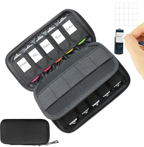 JBOS USB Flash Drive Case with 10 USB Drive Slots and 10 Memory Card Slots Storage Organizer Case Holder for Thumb Drives Jump Drives SD Cards with Zipper Bag Black