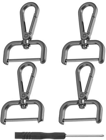 4 Stück Karabinerhaken mit Drehgelenk (38 mm) – Schwarz – Metall Snap Hooks mit Schraubendreher für DIY, Gürtelschlaufen, Taschen & mehr