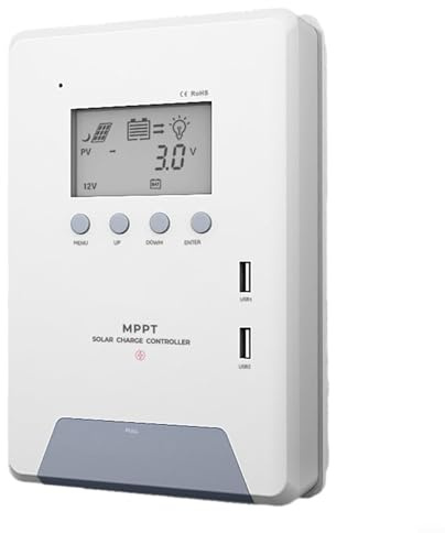 ZiStarlilife Contrôleur de charge MPPT 60 A, écran LCD, double port USB, système de chargeur de batterie 12 V, 24 V, 48 V, avec protection contre les courts-circuits, pour installation de panneau