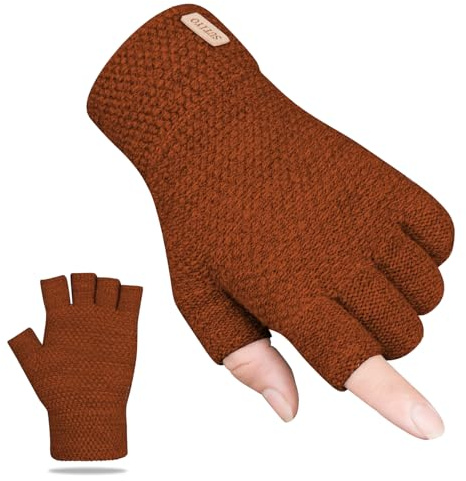 SUTIYO Gants sans doigts pour hiver pour homme et femme - Gants chauds à demi-doigts tricotés avec doublure douce pour la conduite et l'écriture, Orange