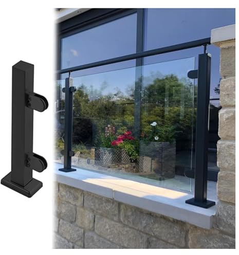 Poteau de balustrade noir robuste – Pince de fixation au sol de 90 cm pour usage commercial, pont en verre, système de garde-corps de couloir