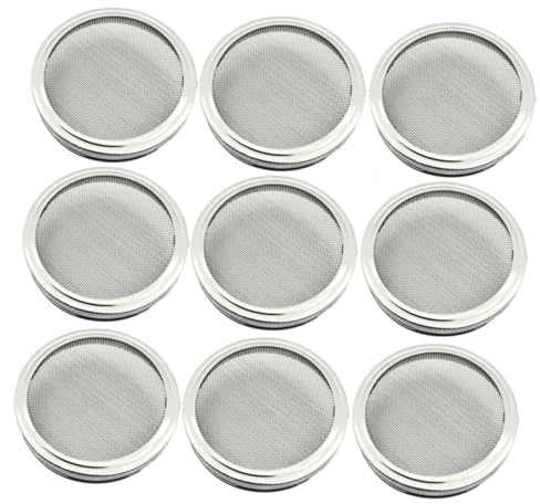 VICASKY 9 Pezzi Coperchi Germogliatori in Inossidabile per Barattoli Maglia Fine per Germogli Organici Facili da Usare e Scolare Rimuovere
