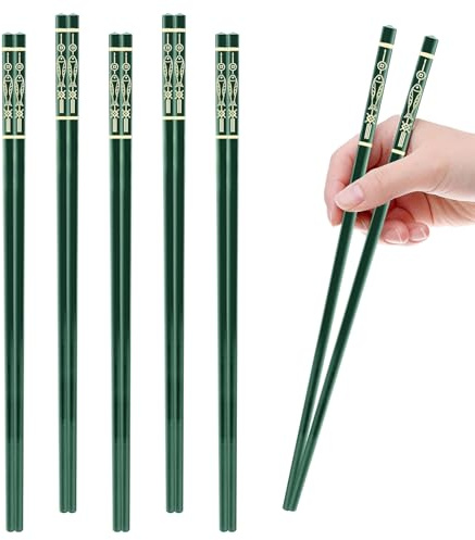 YIMETOP 5 Paar Fiberglas-Essstäbchen, Wiederverwendbare Japanische Essstäbchen, Waschbar FüR GeschirrspüLer, 24 cm, Karpfen Mustern, Rutschfeste Stäbchen（Grün）