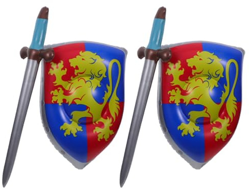 WRITWAA 4-Teiliges Aufblasbares Schwert Und Schild Set Für Kinder Sicheres Kinderritterschwert Und Aufblasbares Schild Für Mittelalterliche Ritterpartys Cosplay Und Rollenspiele