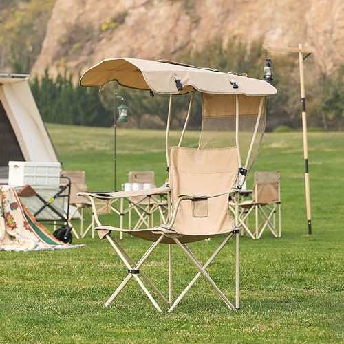 Folding Camping Chair with Umbrella, UV-Resistant Sun Lounger, 150kg Capacity, Cup Holder, No Assembly Needed, Reclining Design for Gardens & Outdoor Use (Green)