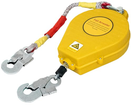BOVDC Höhensicherungsgerät Absturzsicherung 3m/5m/7m/10m/15m/20m(Gelb,15m) | Einziehbar Absturzsicherung Dachdecker Grün/Gelb, 150kg Auffanggurt Absturzsicherung für Arbeiten in der Höhe