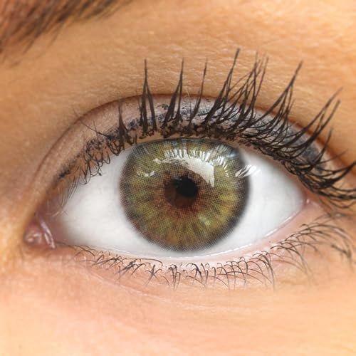 GLAMLENS Lenti a contatto colorate grigie 'Ronda Gray' - mensili - con porta lenti a contatto - Grigio naturali in silicone idrogel - 2 pezzi - DIA 14.20 - senza correzione 0.00 diottrie