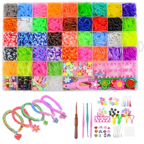 Kit de fabricación de pulseras elásticas más de 3500 bandas de goma de goma El kit de pulsera incluye clips boraselas ganchos de crochet varias cuentas más bricolaje creativo de navidad para niños fa