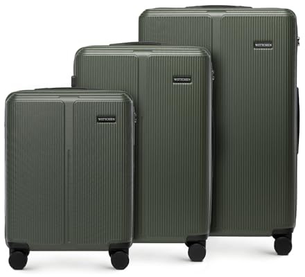 WITTCHEN Stripes Line Resväskset 3-delat | Hårdväska ABS, 4 hjul 360° för SAS/Ryanair | Resväskset Handbagage/Mellan/Stor (36/65/96 l) | Kombinationslås & teleskophandtag | Färg: Khaki