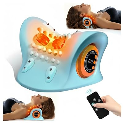 Neck and Shoulder Relaxer with Heat, Neck Massager 2026, 3 Modes, Portable Pillows for Pain Relief and Muscle Relax, 26° Angle Cervical Traction Device for Back, Shoulder
