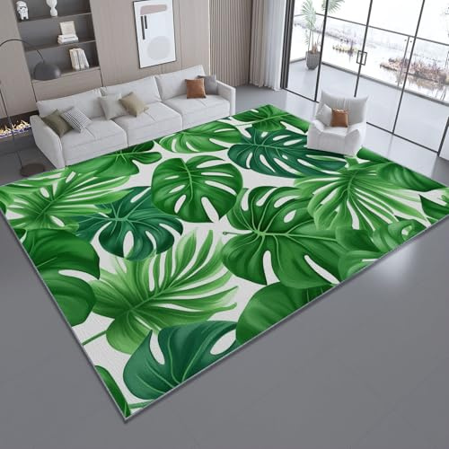 Machine Washable Rugs, Surrealist Style Plants Monstera Deliciosa Easy Care Pile Area Rugs Living Room Large Rug 50 x 80 cm- Dining Room Kitchen Hallway White Floor Carpet