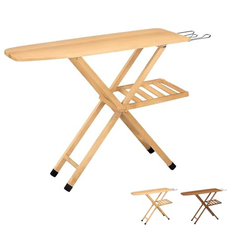 Paluplus Asse da Stiro Pieghevole in Legno di Faggio, Misura 140x35x92 cm, Altezza regolabile 3 Posizioni e Poggiaferro, Tavola da Stiro con Copriasse in Omaggio, Made in Italy -2564F-6,3 (Naturale)