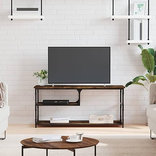 Owoxanthellate TV-Schrank Räuchereiche 103x38x46,5 cm aus Holzwerkstoff und Stahl, Modernes Industrial Lowboard mit Stahlrahmen, Fernsehtisch mit Stauraum für Living Room Bedroom Büro