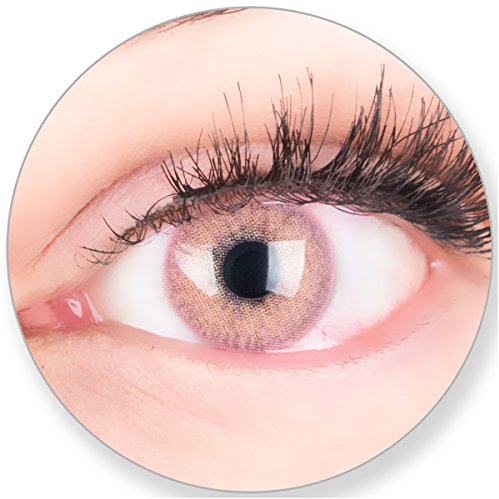 Lentes de contacto Glamlens de color rosa sin graduación, con recipiente para lentes de contacto. Lentes de contacto blandas de silicona e hidrogel muy opacas, color violeta pastel natural y rosa
