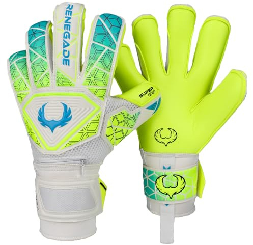 Renegade GK Vortex Wraith Goalie Gloves | 3.5+3mm Hyper Grip & 4mm Duratek | Neon Yellow & Blue Soccer Goalkeeper Gloves (Size 6, Youth, Kids, Roll Hybrid Cut, Level 3)