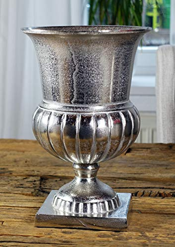 MichaelNoll Vase Blumenvase Gefäß Pokalvase Dekovase Aluminium Silber Luxus, Deko Modern, Wohnzimmer, Schlafzimmer, S 29 cm