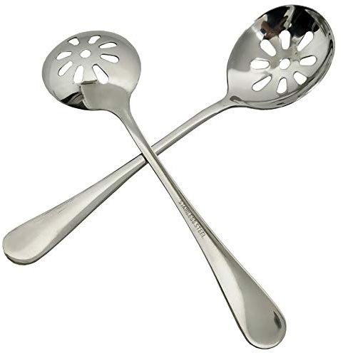 Goeielewe 2-Pack 7.7-inch Stainless Steel Slotted Soup Serving Spoon Colander for Buffet, Dinner, Restaurants, Kitchen (Slotted Spoon)