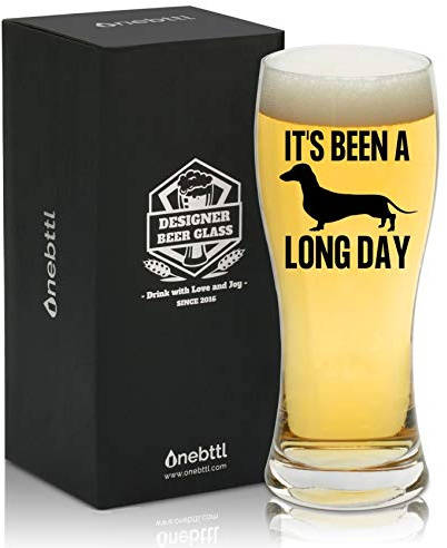 Dachshund Gifts for Women Men, Funny Beer Glass for Sausage Wiener Dog Lover, Owner, Onebttl 450 ml Beer Glass, It's Been A Long Day
