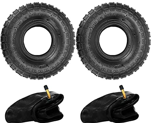 Holdfiturn 2 Pcs Tyre and Innertube 4.10/3.50-4 Heavy Duty Pneumatic Rubber | Wheel Double Thickness Inner Outer Tubes Tire Set Replacement Tyre for Wheelbarrows Sack Truck Hand Trolley Cart
