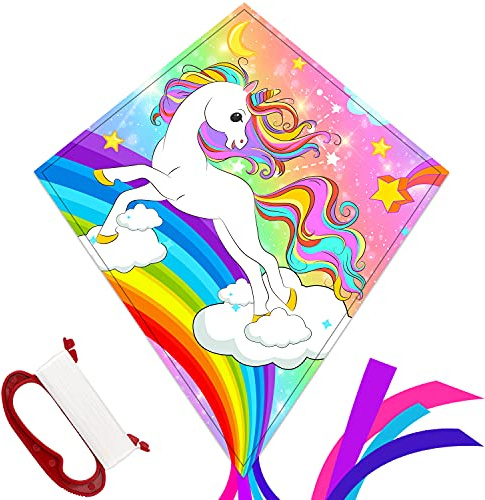 TOY Life Pink Unicorn Kite for Kids – Large Easy to Fly Beach Kite with 50M String & Handle – Durable Nylon Outdoor Toy for Boys & Girls Ages 4-12 – Gift for Beach & Park Fun
