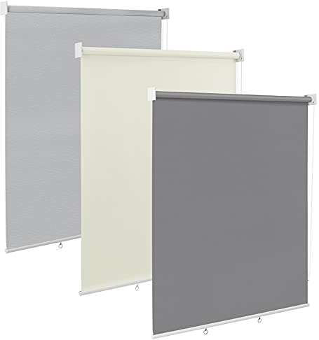 WOLTU Estor Enrollable Vertical para Exteriores, Persiana Resistente a la Intemperie con Protección UV y Función Térmica, Cortina de Privacidad para Balcón, Terraza o Ventana, Gris Oscuro 140x240 cm