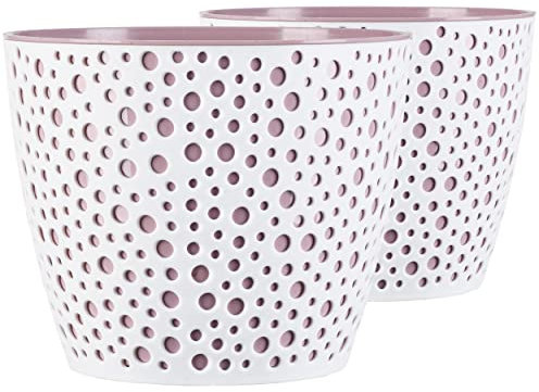 Tymar Blumentopf, 2er-Pack, Übertopf aus Kunststoff, Moderne, Runde Form, Pflanztopf für Innen,Pflanzgefäß, Pflanzkübel, 6 Größen, 5 Farben, VE01 (ø 19cm, Puderrosa)