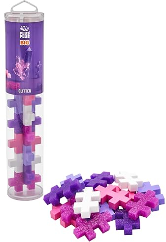Plus-Plus 9603432 Kreativ-Bausteine Tube, Big Glitzer, Geniales Konstruktionsspielzeug, 15 Teile, 38 cm