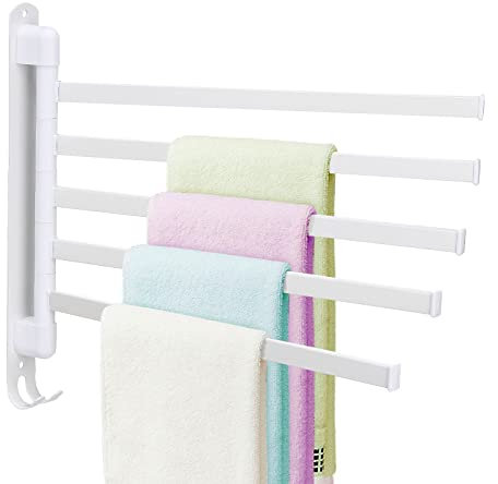 Wnvivi Porte-serviettes pivotant en aluminium pour salle de bain, rotation à 180 degrés, barre porte-serviettes murale, porte-serviettes en acier inoxydable, 5 bras
