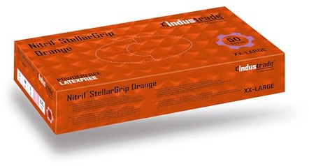 Nitril-Industriehandschuhe – Rautenstruktur für besseren Griff, nicht steril, hypoallergen, beidhändig, vielseitig, Einweg, Großpackung, 8,5 g Dicke, Größe XXL, orange, 50 Stk – Industrade