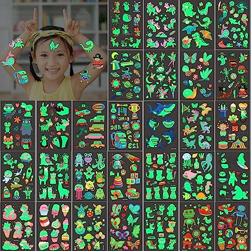 Lot de 30 tatouages lumineux pour enfants - Doux pour la peau - Idée cadeau - Sac d'école - Cadeau d'anniversaire d'enfant - Petits cadeaux pour enfants