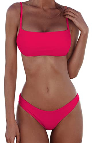 Meioro Conjuntos de Bikinis para Mujer Push Up Bikini Traje de baño de Tanga de Cintura Baja Trajes de baño Adecuado Viajes Playa La Natacion(L,Rosa Brillante)