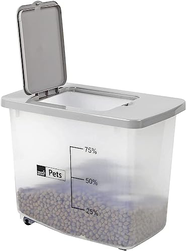 Home Beauty Portable 30L / 13KG Airtight Pet Food Storage Container Flip Top With 2 Wheels Transparent Plastic, Pet Food Dispenser Food Bowls, Animal Food storage Box L 45 x W 27.5 x H 36.5 cm (Grey)