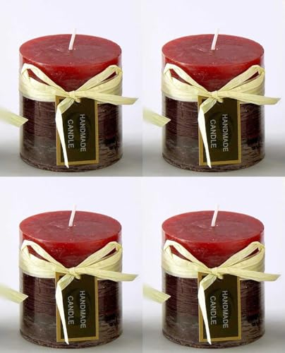 Stumpenkerze Premium Blending Colors Farbenmix 7x7 cm Echtwachskerze mit langer Brenndauer (Bordo - Mix, 4)