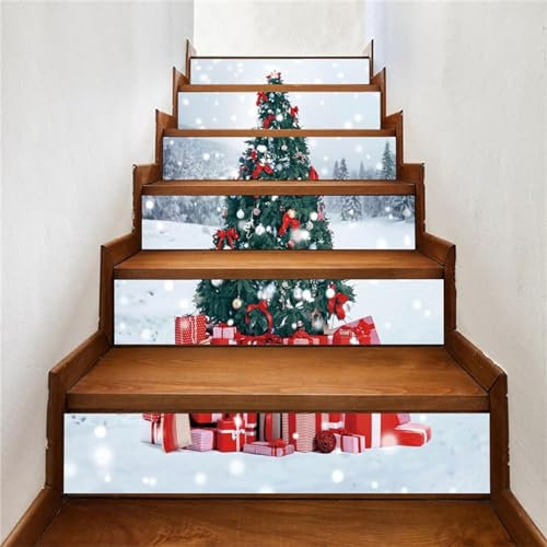 Morkite Albero di Natale 3D Adesivo per Scale Carta da Parati Decorativa per Scale domestiche Decorazioni Natalizie Autoadesiva Le Scale Alzata Adesivo Adesivi murali in Vinile Rimovibili