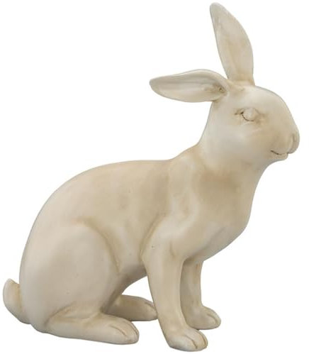 H.Bauer jun. große Deko Hasen Figur Kunststein 26.7 cm - sitzender cremefarbiger Osterdeko Hase - XL Polyresin Osterhasen Frühjahresdeko zum hinstellen