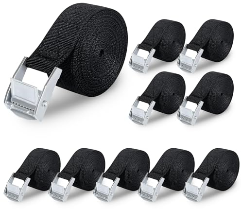 Qobobo 10 Sangle a Cliquet 50cm Sangles d'arrimage Sangles de Tension avec Boucle Sangle de Serrage pour Bagages Vélo Moto Remorque Largeur 25mm Charge Maximale 200 kg