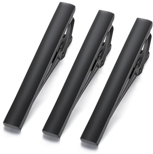 HONEY BEAR 3 Stück 5.4cm(2.12inch) Herren Krawattennadel Set Krawattenklammer für Normale Krawatte Tie Clips Set (Matt Schwarz)