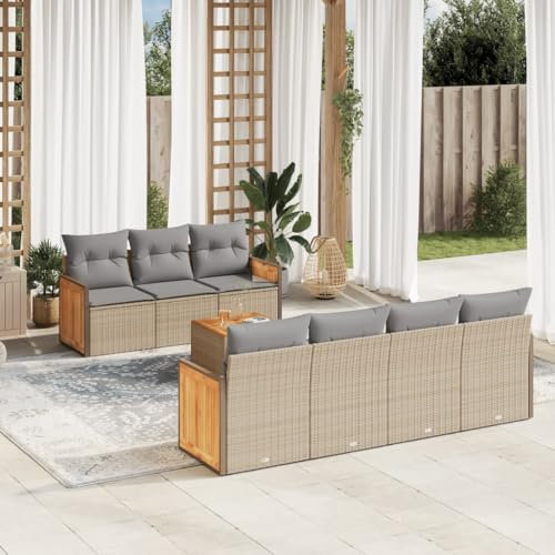 Rantry 8-TLG. Gartenmöbel Set mit Kissen Gartensofa Balkonmöbel Gartenlounge Loungesofa mit Gartentisch Rattansofa Ecksofa Ecklounge Sitzgruppe Loungemöbel Beige Poly Rattan #2
