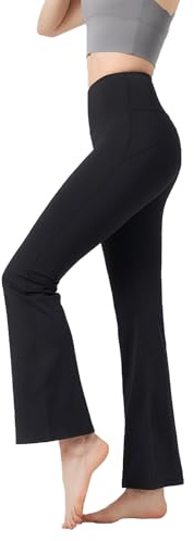 flintronic Bootcut yogabyxor för kvinnor, damer stretch bootleg-byxor, hög midja utsvängda leggings med fickor, magkontroll arbetsbyxor för arbete, sport och fritid, Bootcut, M