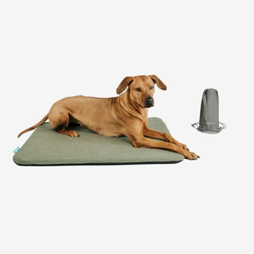 Manuly Hundedecke für unterwegs, Set aus Hundematte selbstaufblasend, robusten Teddy Stoff Bezug und Tragetasche, waschmaschinentauglich, Bezug kann gewechselt Werden, 100x70x3,5cm, 1080g