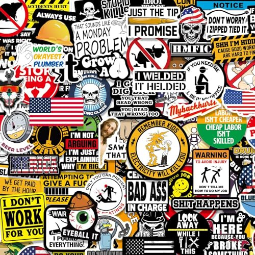 300 Funny Stickers for Adults - Hard Hat, Waterproof Helmet, Tool Box, Blue Collar, Welding Stickers for Mechanics, Electricians, Military, Construction, Welders