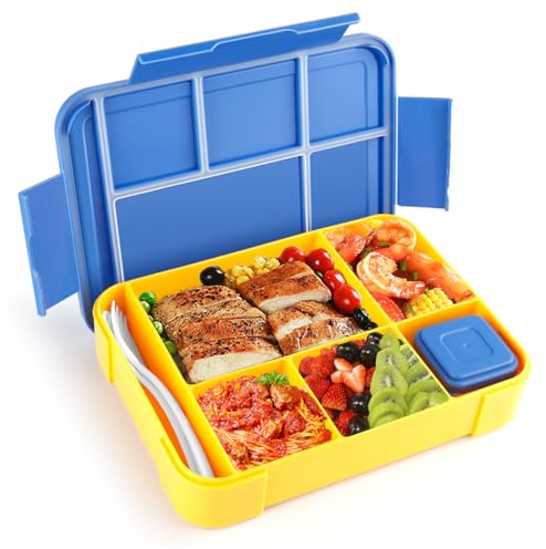 Brotdose für mit Fächern und Besteck Bento Box, 1330ml, Ideal für abwechslungsreiche Mittagessen, Lunchbox,Auslaufsicher Fächern,Jausenbox Brotbox für,,Mikrowelle/spülmaschinenfest, Blau, Rosa