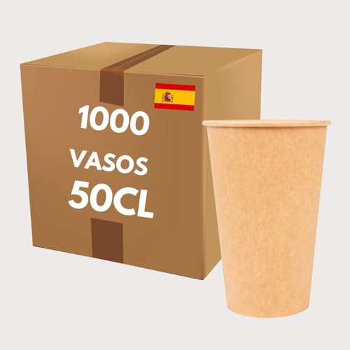COVR Gobelets kraft 50cl - 16oz / 1000 unités, Recyclables, Boisson Chaude et Boisson Froide, Solide et Bonne Prise en Main, Résistant
