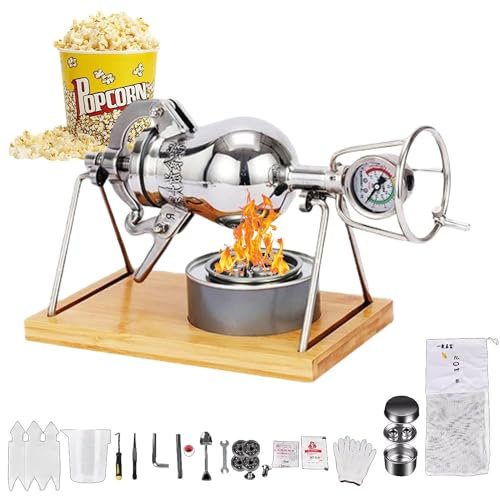 HIQIDI Chinese Popcorn Machine, High Pressure Popcorn Maker with Wooden Base, Popcorn Popper with Stainless Steel Stand, with Pressure Gauge, Pressure Relief Valve,500ml