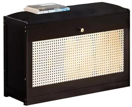 Scarpiera in bambù con cuscino imbottito e scarpiera da ingresso per corridoio e camera da letto, scarpiera con ABS Rattan Colore: ciliegia, dimensioni: 70 cm
