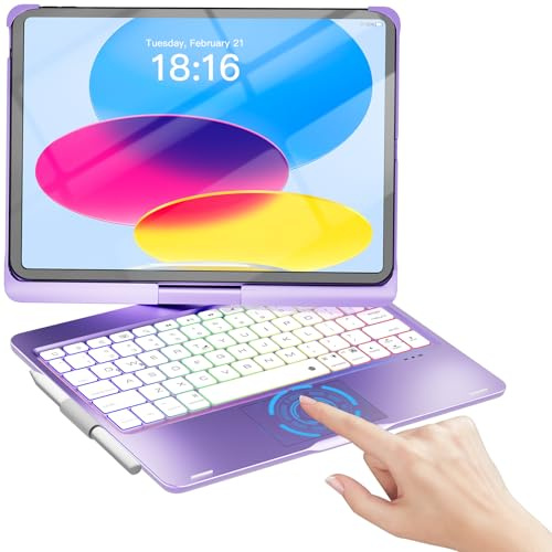 NOKBABO for iPad 10th 11th (A16) Generation Case with Keyboard,iPad Air 11 inch case (M3 M2),keyboard for iPad Pro 11 (4th/3rd/2nd/1st) & iPad Air 5/4th, Trackpad, 360° Swivel, Backlit-Metallic Purple