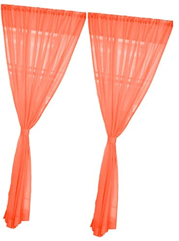 Wdfnexalai Tenda da cucina a 2 pannelli, trasparente, per porta finestra, in voile, arancione, 200 x 270 cm, 100 x 270 cm, 2 pezzi