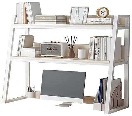 Schreibtisch-Bücherregal mit 2 Ebenen – Stahlrahmen, Leiterregal, multifunktionaler Schreibtisch-Organizer, langlebiges Präsentationsregal und Buchaufbewahrung für Zuhause oder Büro