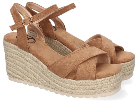 shoes&blues.es 92113 Sandalia de Cuna de Yute para Mujer, Comodas y Elegantes, Diseno Trenzado en la Pala y Cierre de Hebilla, Ideales para Primavera-Verano. Kaki Talla 36